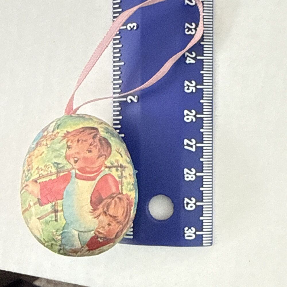 Vintage Paper Mache Easter Egg Ornament | Hanging Spring Egg | Child & Animals